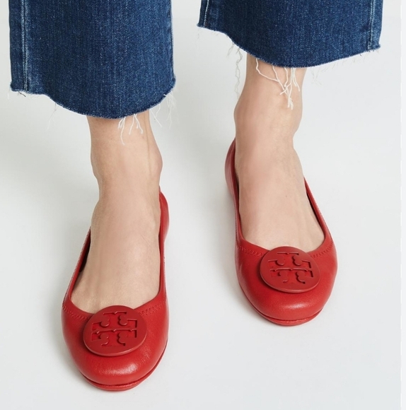 Tory Burch Shoes - Tory Burch Minnie Red Leather Flats Size 8